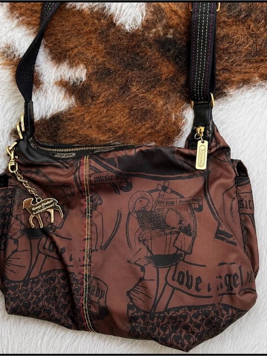 L.A.M.B. Handbags - L.A.M.B. Brown and Black Printed Shoulder Bag with Gold Hardware
